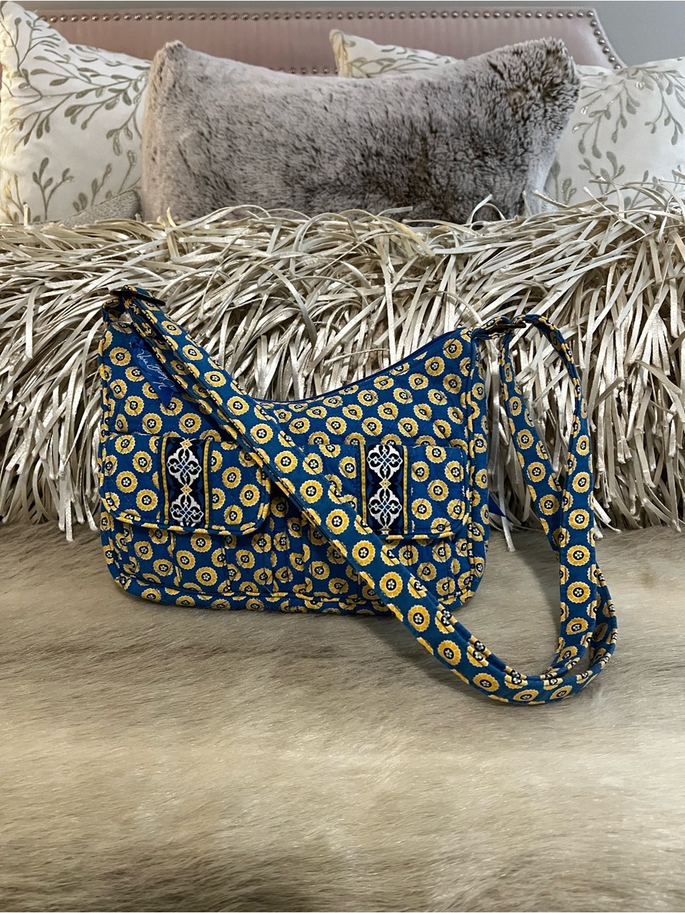 VERA BRADLEY Riviera 2008 Libby Crossbody Purse Shoulder Bag Blue Yellow Y2K